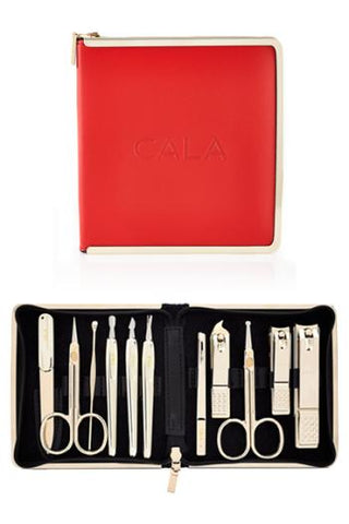 CALA 11 PCS DELUXE MANICURE SET (Gold - Red Leather Case)