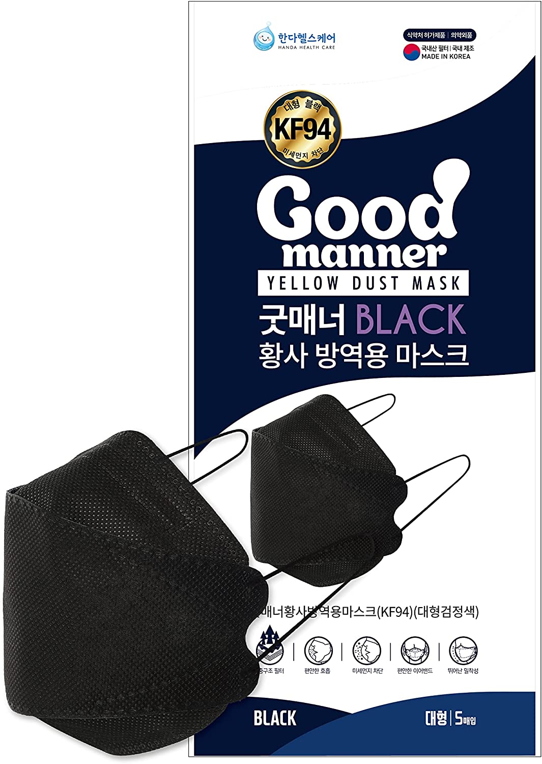 Good Manner Premium KF94 Disposable Face Masks (Pack of 5) - BLACK