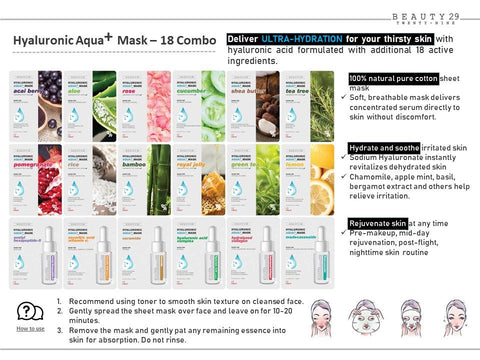 BEAUTY29 Hyaluronic Aqua Plus Essence Full Face Facial Sheet Mask 18 Sheets Combo Pack - eCosmeticWorld